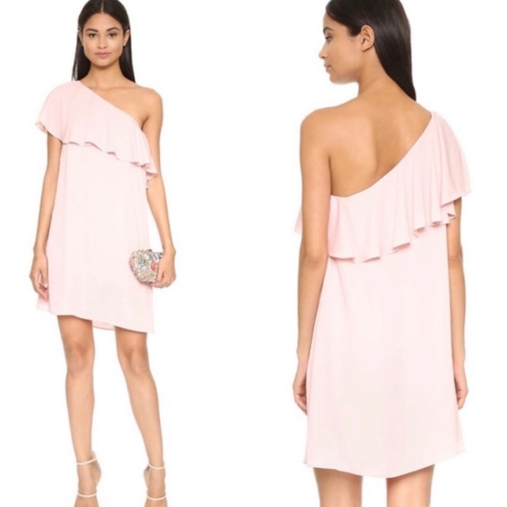 Amanda Uprichard Zoe One Shoulder Ruffle Shift Dress Dusty Rose Pastel Pink - XS